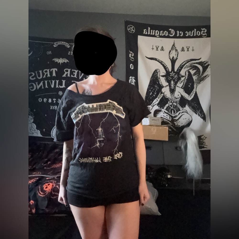 One of a Kind DIY Metallica off the Shoulder top